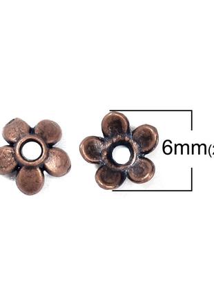 Шапочка для бусин " цветок ", обниматель, цвет: медь, подходит под бусины 6 мм, 6 мм х 6 мм2 фото
