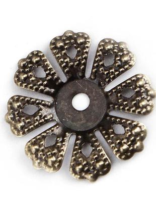 Шапочка для намистин, обниматель, метал, квітка, колір: антична бронза, для 16 мм намистини, 20 мм x 20 мм1 фото