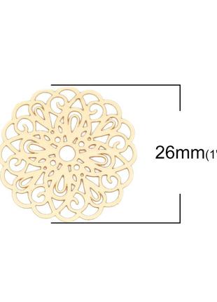 Кабошон, коннектор, подвеска, цветок, круглая, медь, цвет: золото, 26 мм х 25 мм2 фото