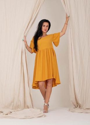 Повседневное женское платье на лето цвета горчица / желтое модного дизайна 42-44, 46-48, 50-524 фото