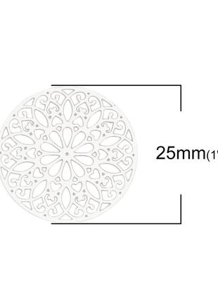 Кабошон, коннектор, подвеска, цветок, круглая, медь, цвет: металл, 25 мм диаметр2 фото