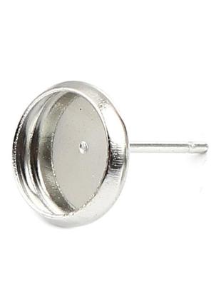 Сережка, гвоздик, кругла, колір: метал, основа під вставку 8 мм, 10 мм діаметр, 0.7 мм, ціна за 1 шт