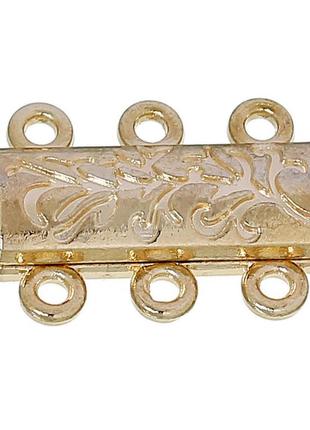 Застежка магнитная, продолговатая форма, 3 отверстия, неодимовый магнит, цвет: золото, 19 мм x 14 мм