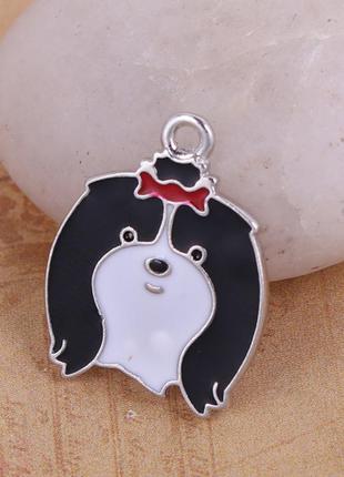 Подвеска finding собака шпиц металл белая и чёрная эмаль 23 мм x 18 мм