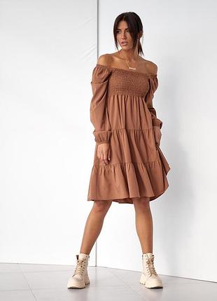 Весеннее-осеннее женское платье длины миди полу-приталенного фасона цвета капучино 42, 44, 46, 48