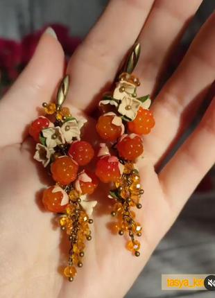 Длинные серьги с морошкой hand made 🧡4 фото