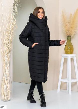 Женская длинная зимняя куртка-пальто черного цвета | 10 цветов