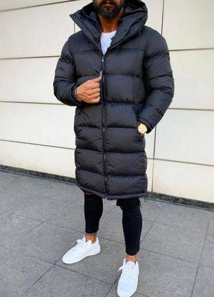 Зимова куртка чоловіча подовжена чорна2 фото
