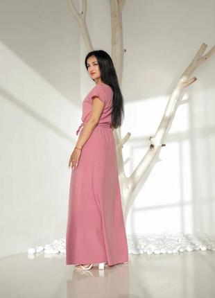 Пудровое батальное длинное платье в пол из однотонного материала софт 56-58, 58-604 фото