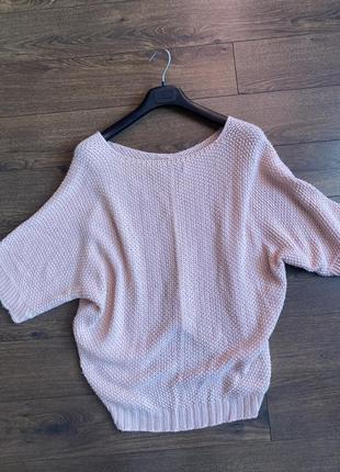 Вязанный свитер свободного кроя розового цвета5 фото