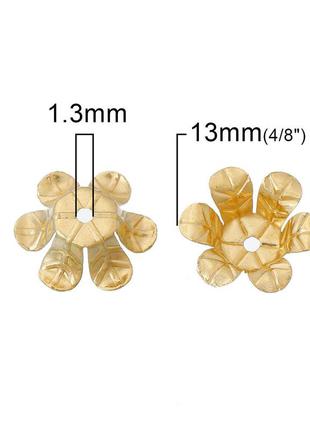 Шапочка для намистин, обниматель, мідь, квітка позолочений (для 8 мм намистини) 13 мм x 13 мм2 фото