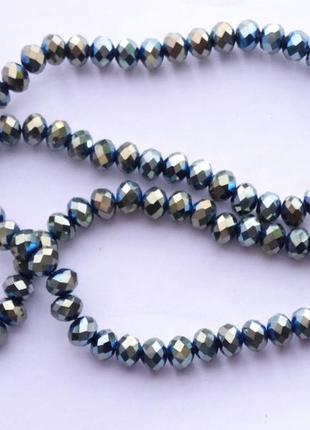 Намистины стеклянные finding рондель граненка сине-зеленый металлик 6 мм