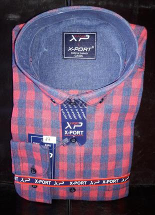 Рубашка мужская кашемир (турция) в клетку x-port vd-0087 классическая с длинным рукавом, тёплая l
