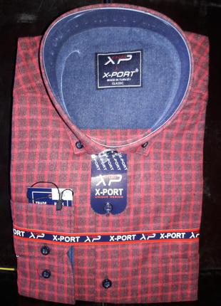Рубашка мужская кашемир (турция) в клетку x-port vd-0095 классическая с длинным рукавом, тёплая1 фото