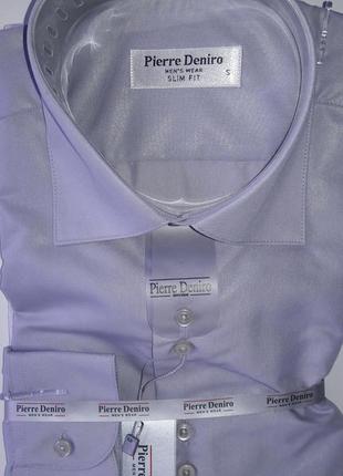 Рубашка мужская pierre deniro vd-0001 светло-серая однотонная приталенная с длинным рукавом