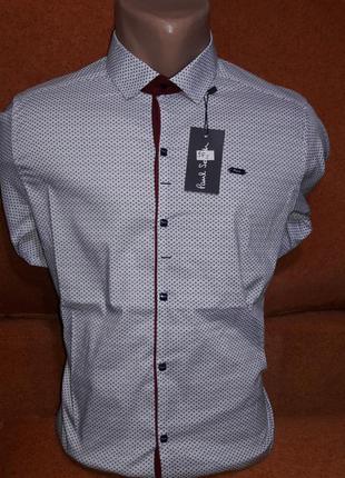 Рубашка мужская paul smith vd-0038 белая приталенная в принт с длинным рукавом трансформер турция xxl3 фото