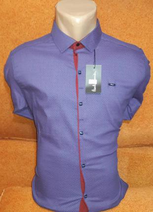 Рубашка мужская paul smith vd-0039 синяя приталенная в принт стрейч коттон турция трансформер2 фото