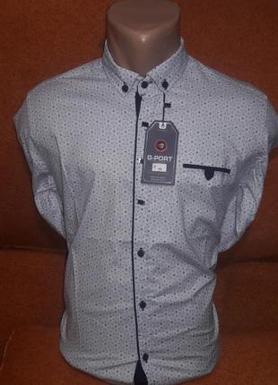 Рубашка мужская g-port vd-0004 белая приталенная в принт стрейч коттон турция трансформер3 фото