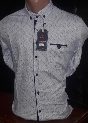 Рубашка мужская g-port vd-0004 белая приталенная в принт стрейч коттон турция трансформер2 фото