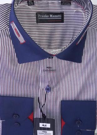 Рубашка мужская franco manuti vd-0042 классическая в полоску комбинированная с длинным рукавом