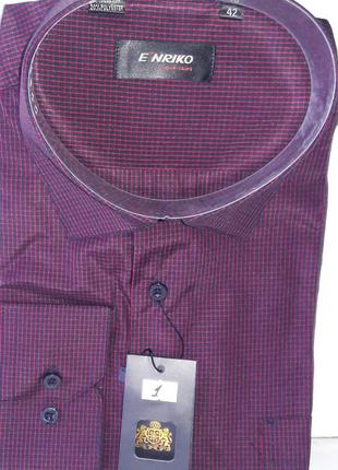 Рубашка мужская enrico vd-0001 бордовая в клетку классическая с длинным рукавом