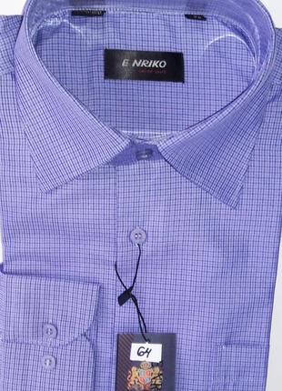 Рубашка мужская enrico vd-0064 сиреневая в мелкую клетку классическая с длинным рукавом1 фото