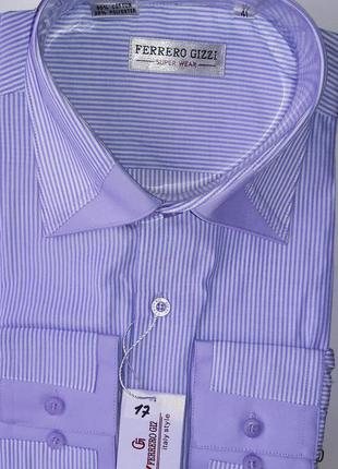 Рубашка мужская ferrero gizzi vd-0017 сиреневая в полоску комбинированная классическая с длинным рукавом