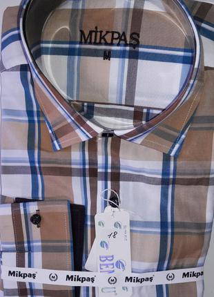 Рубашка мужская micpas vd-0018 голубая в клетку приталенная турция с длинным рукавом