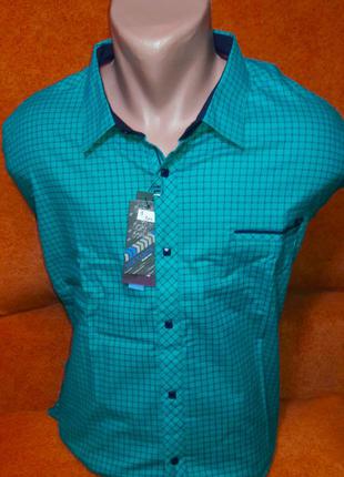 Рубашка мужская mir taron vd-0003 бирюзовая батальная в клетку стрейч коттон турция с длинным рукавом 6xl2 фото