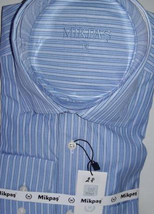 Рубашка мужская mikpas vd-0028 голубая в полоску классическая турция с длинным рукавом