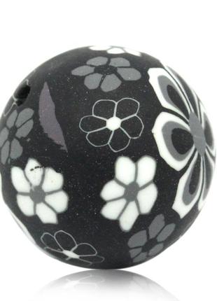 Намистина з полімерної глини, кругла, чорна з візерунком " квітка ", 18 мм діаметр, 2 мм
