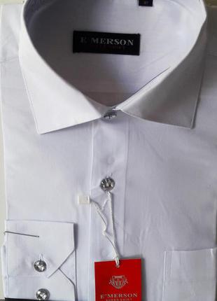 Рубашка мужская emerson vd-0005 белая приталенная однотонная с длинным рукавом