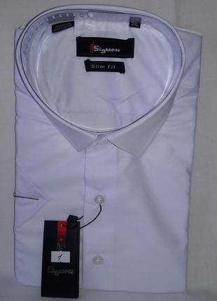 Рубашка мужская vk-0001 sig men приталенная однотонная белая с коротким рукавом1 фото