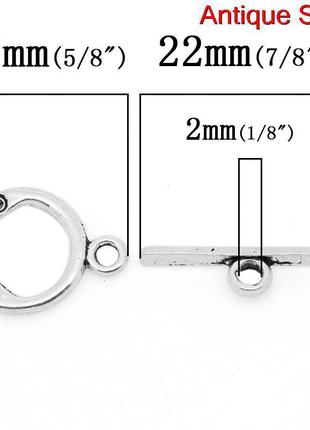 Застежка-тогла, цинковый сплав, круглая, античное серебро, “ круги ”, 18 мм x 15 мм, 20 мм x 7 мм2 фото