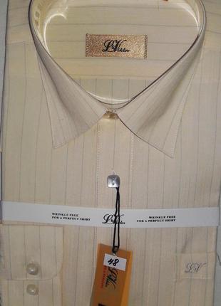 Рубашка мужская lviktor vd-0048 бежевая в полоску классическая с длинным рукавом