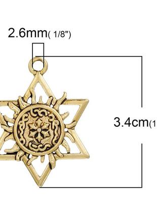 Подвеска звезда давида, солнце, цинковый сплав, античное золото, ажурная резьба, 34 мм x 26 мм2 фото