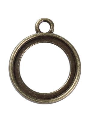 Підвіска кругла, двостороння, антична бронза, основа для кабошона, (20 мм ), 27 мм x 23 мм