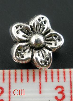 Бусина, металлическая, цвет: античное серебро, " цветок ", 0.9 cm x 0.9 cm