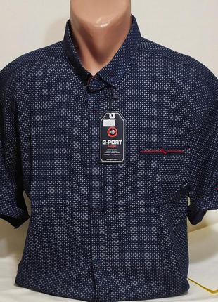 Рубашка мужская с коротким рукавом супер-батальная g-port vk-0102 синяя в принт стрейч коттон турция 7xl2 фото