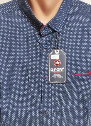 Рубашка мужская с коротким рукавом супер-батальная g-port vk-0102 синяя в принт стрейч коттон турция 7xl5 фото
