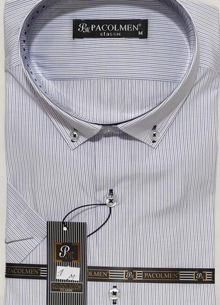 Рубашка мужская pacolmen vk-0001 белая классическая в полоску турция с коротким рукавом