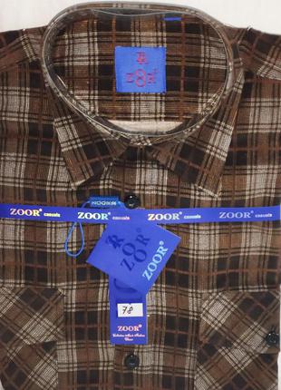 Рубашка мужская вельвет в клетку zoor vd-0078 коричневая с длинным рукавом тёплая