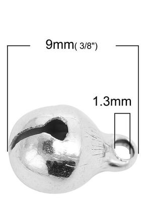 Подвеска, бубенец, колокольчик, медь, серебристый, 9 мм x 6 мм2 фото