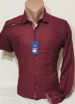 Рубашка мужская passero vd-0053 бордовая приталенная однотонная турция текстиль оксфорд