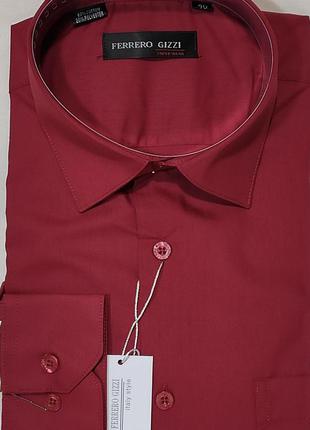 Рубашка мужская ferrero gizzi vd-0040 бордовая классическая однотонная с длинным рукавом