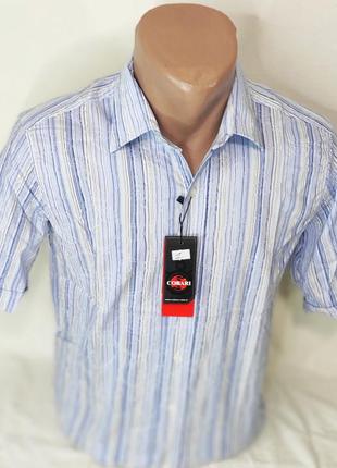 Мужская рубашка стильная cobari vк-0001 голубая приталенная в узор турция с коротким рукавом тенниска4 фото