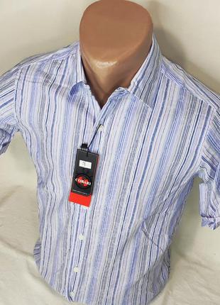 Мужская рубашка стильная cobari vк-0003 голубая приталенная в узор турция с коротким рукавом тенниска3 фото