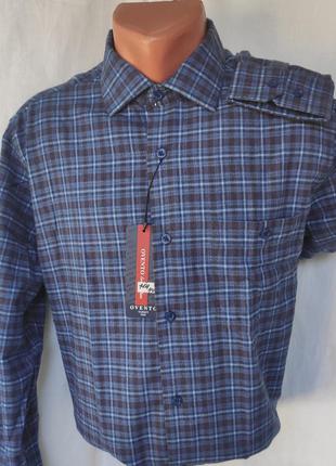Рубашка мужская кашемир ovento vd-0114 классическая синяя в клетку с длинным рукавом турция