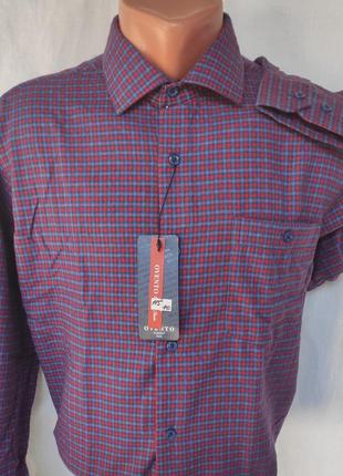Рубашка мужская кашемир ovento vd-0115 классическая бордовая в клетку с длинным рукавом турция, тёплая