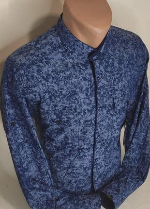Мужская рубашка синяя приталенная с длинным рукавом paul smith vd-0302, стильная мужская рубашка турция хлопок10 фото